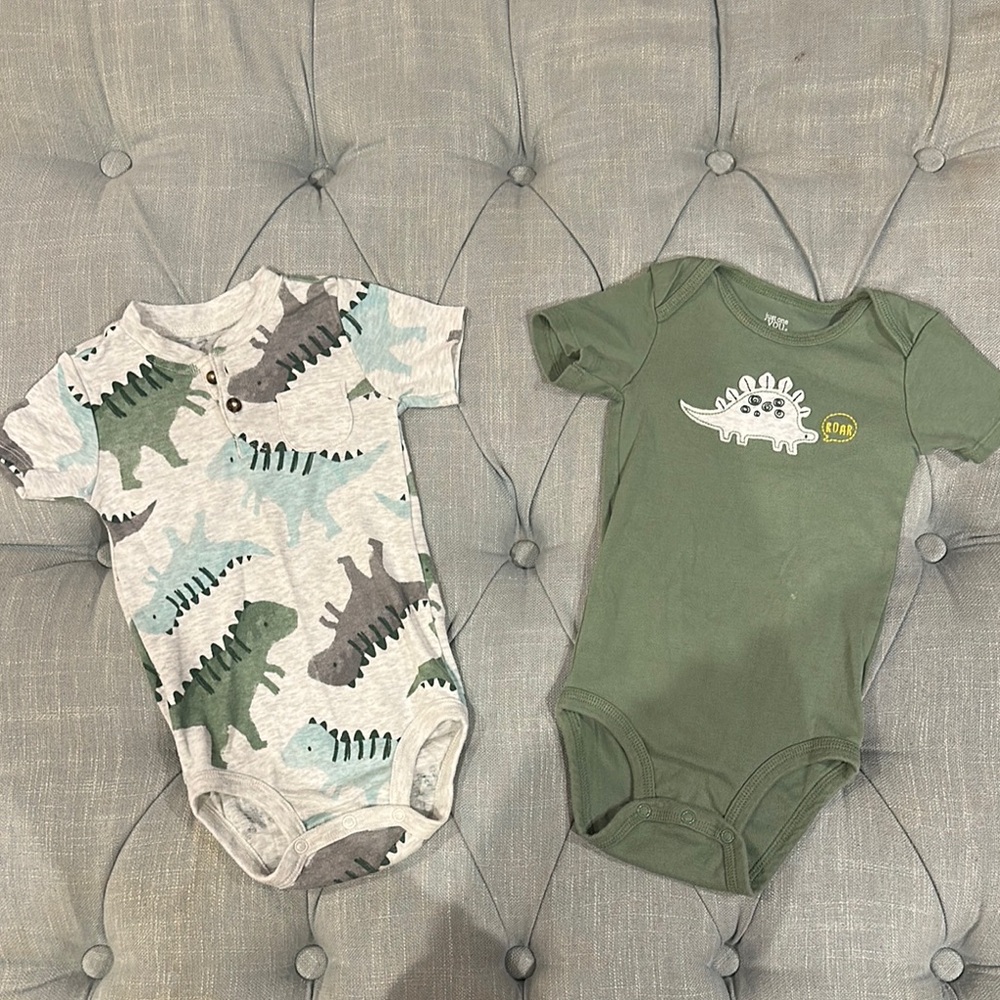 Carter's Green and Gray Dinosaur Bodysuits